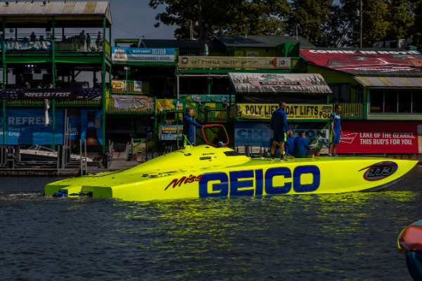 Yellow powerboat